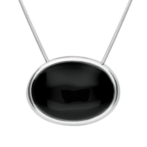 Sterling Silver Whitby Jet Unique Chunky Oval Necklace PUNQ0003473