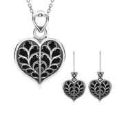 Sterling Silver Whitby Jet York Minster Small Heart Two Piece Set