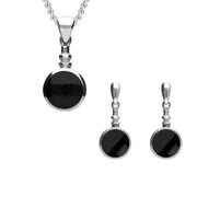 Sterling Silver Whitby Jet Round Bottletop Two Piece Set S051