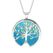 Sterling Silver Yellow Gold Plated Turquoise Large Round Tree of Life Two Piece Set S063