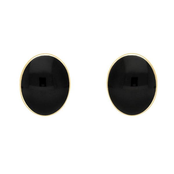 Araucaria 9ct Yellow Gold Whitby Jet Large Classic Oval Stud Earrings. E007