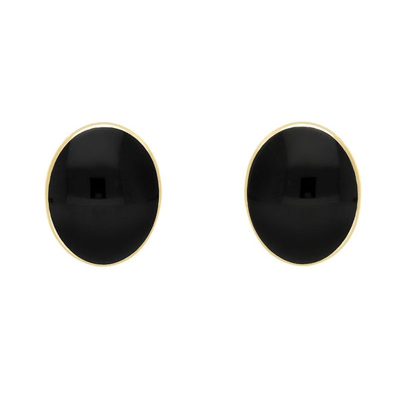 Araucaria 9ct Yellow Gold Whitby Jet Large Classic Oval Stud Earrings. E007