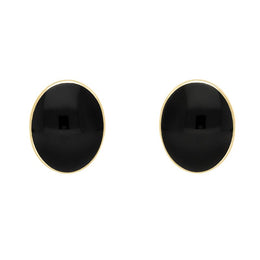 Araucaria 9ct Yellow Gold Whitby Jet Large Classic Oval Stud Earrings. E007