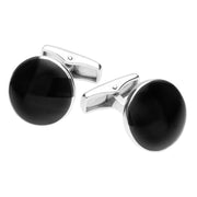 00025649 C W Sellors Sterling Silver Whitby Jet Round Cufflinks, CL420.