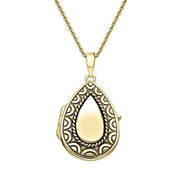 00179195 Yellow Gold Vermeil Pear Pattern Edge Keepsake Locket, P2609.