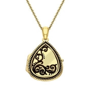 Yellow Gold Vermeil Pear Swirl Rope Edge Keepsake Locket P3537