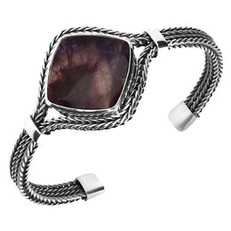 Sterling Silver Blue John 28mm Cushion Foxtail Bangle B1016