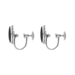 Sterling Silver Whitby Jet 11mm Round Beaded Edge Screw On Earrings D