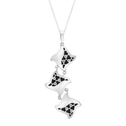 Sterling Silver Whitby Jet Reversable Filigree Tri Square Trefoil Pendant Necklace, P2110C.