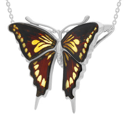 Sterling Silver Amber Large Butterfly Brooch