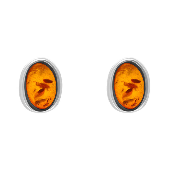 Sterling Silver Amber Oval Stud Earrings