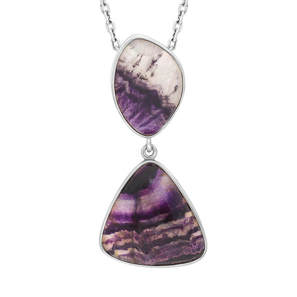 Sterling Silver Blue John Abstract Two Stone Drop Necklace, PUNQ0008244