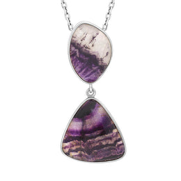 Sterling Silver Blue John Abstract Two Stone Drop Necklace, PUNQ0008244