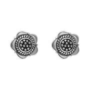 Sterling Silver Oxidised Flower Stud Earrings. E1973