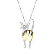 Sterling Silver Striped Amber Cat Necklace, SN1207/S.