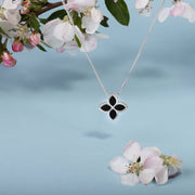 Sterling Silver Whitby Jet Bloom Large Flower Ball Edge Necklace N1156