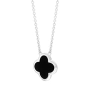 Sterling Silver Whitby Jet Bloom Large Four Leaf Clover Polished Edge Pendant