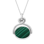 Sterling Silver Whitby Jet Malachite Oval Swivel Fob Necklace, P096.