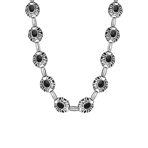 Sterling Silver Whitby Jet Openwork Necklace D 50.8GR