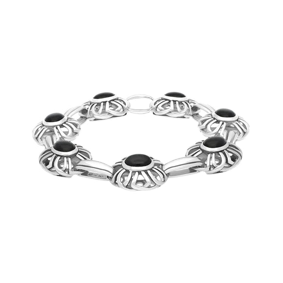 Sterling Silver Whitby Jet Oval Cage Bracelet D