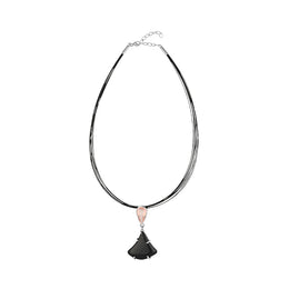Sterling Silver Whitby Jet Rose Quartz Multi-Cord Necklace D