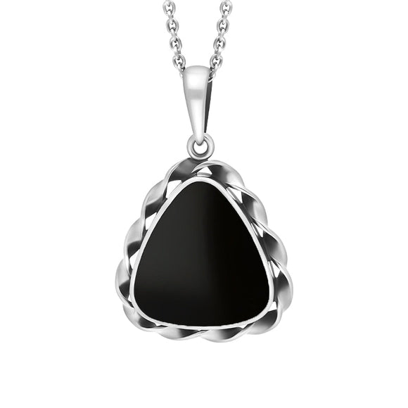Sterling Silver Whitby Jet Triangle Rope Edge Necklace D