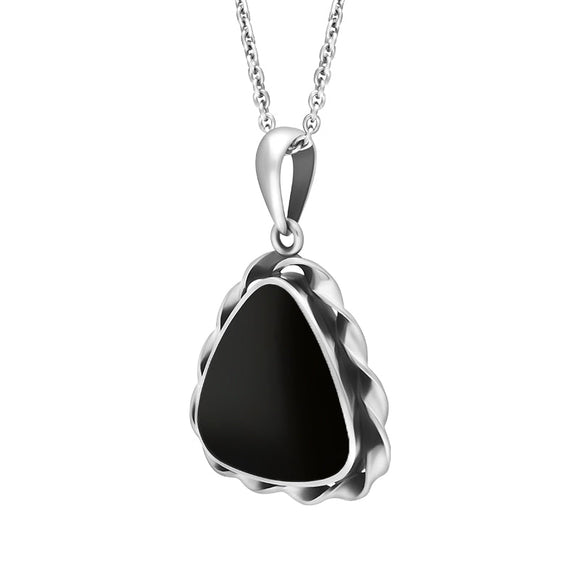 Sterling Silver Whitby Jet Triangle Rope Edge Necklace D