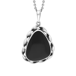 Sterling Silver Whitby Jet Triangle Rope Edge Necklace, PUNQ0007697